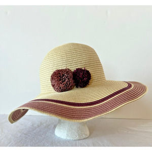 Quagga Green Label Straw Hat Womens Floppy Beach Tan Purple Flower Accent OS